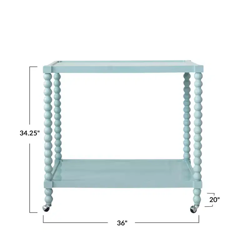 Storied Home Rubberwood 2-Tier Bar Cart on Wheels, Blue