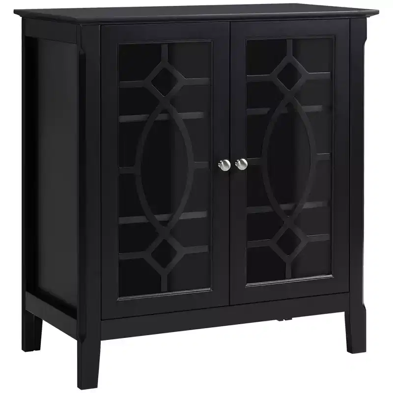 Sideboard Display Cabinet with Double Framed Glass Doors, 2 Adjustable Shelves, and Elevated Base