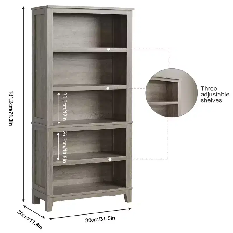 Industrial Farmhouse 5-Tier Bookshelf, Rustic Farmhouse Display, Adjustable Shelves, Metal Frame Bookcase Organizer, for Living Room, Bedroom
