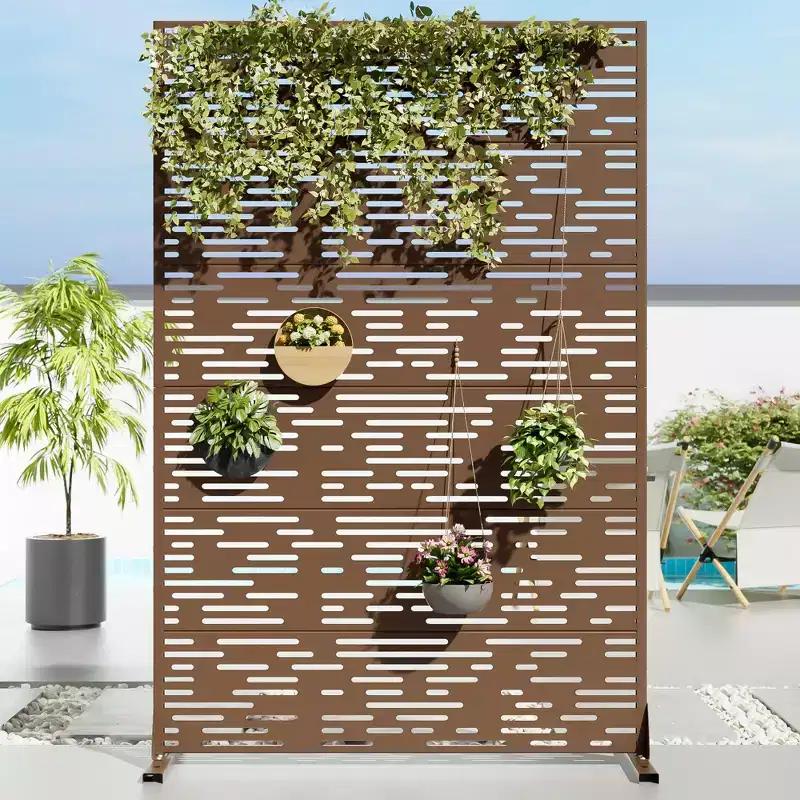 MAYEERTY Room Divider Screen Godfrey Light B-Type Brown Galvanized Sheet 72x47x16in 6-Piece Set 3-Piece Set