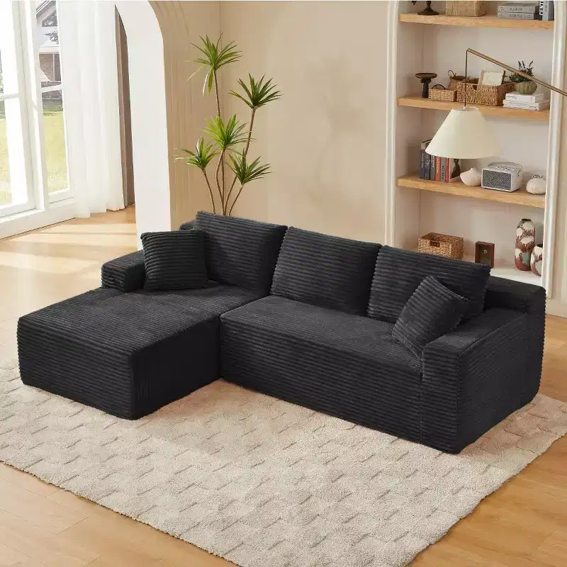 103 Modern Modular Sectional Sofa with Chaise Lounge, Corduroy L-Shaped Deep Seat Cloud Sofa for Small Living Room or Family Room-Panipeachy