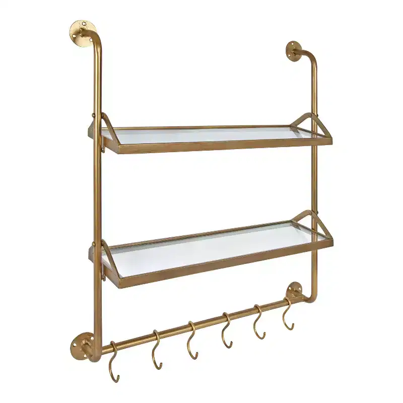 26" x 31" Metal Wall Shelf Gold