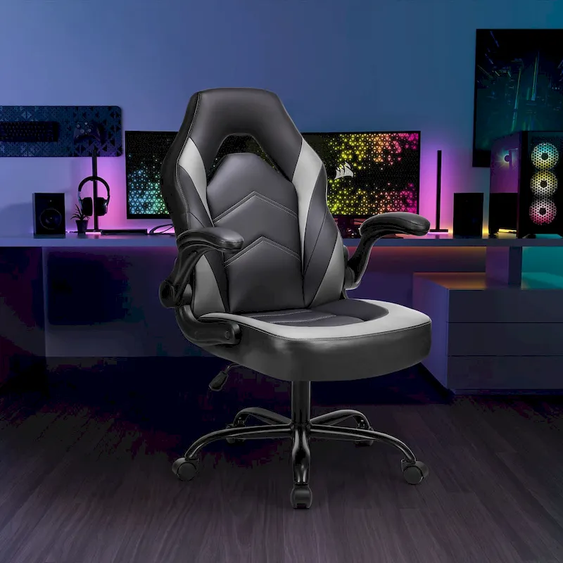 Ergonomic PU Leather Gaming Chair with Lumbar Support and Flip-Up Armrests