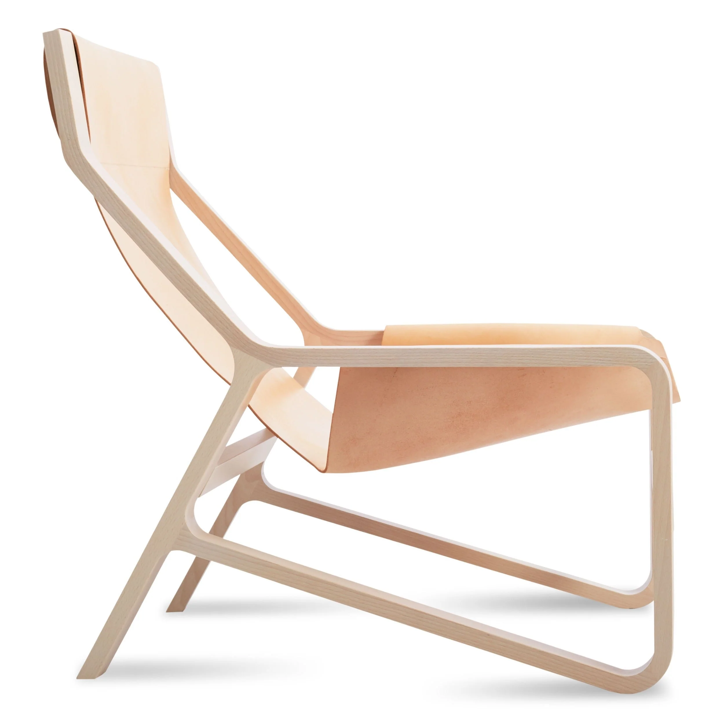 Modern Tan Leather Lounge Chair with Architectural Steel Frame for Living Room