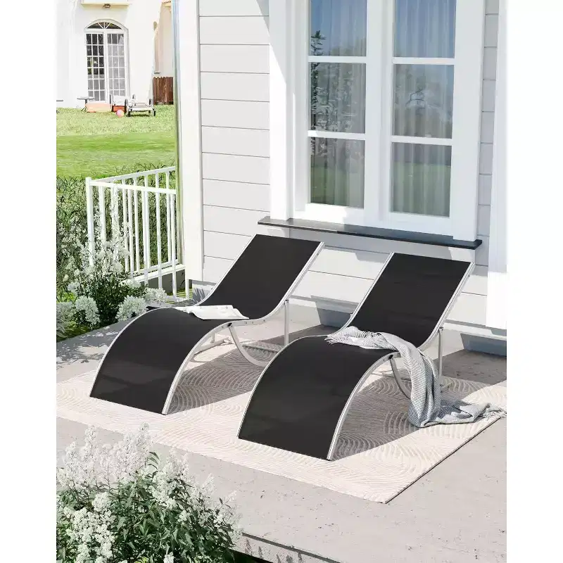 2Pcs Outdoor Beach Chaise Lounge, Patio Poolside Sunbathing Chairs, Adjustable Tanning Recliner for Deck, Garden, Backyard, Balcony, Black/Taupe/Grey