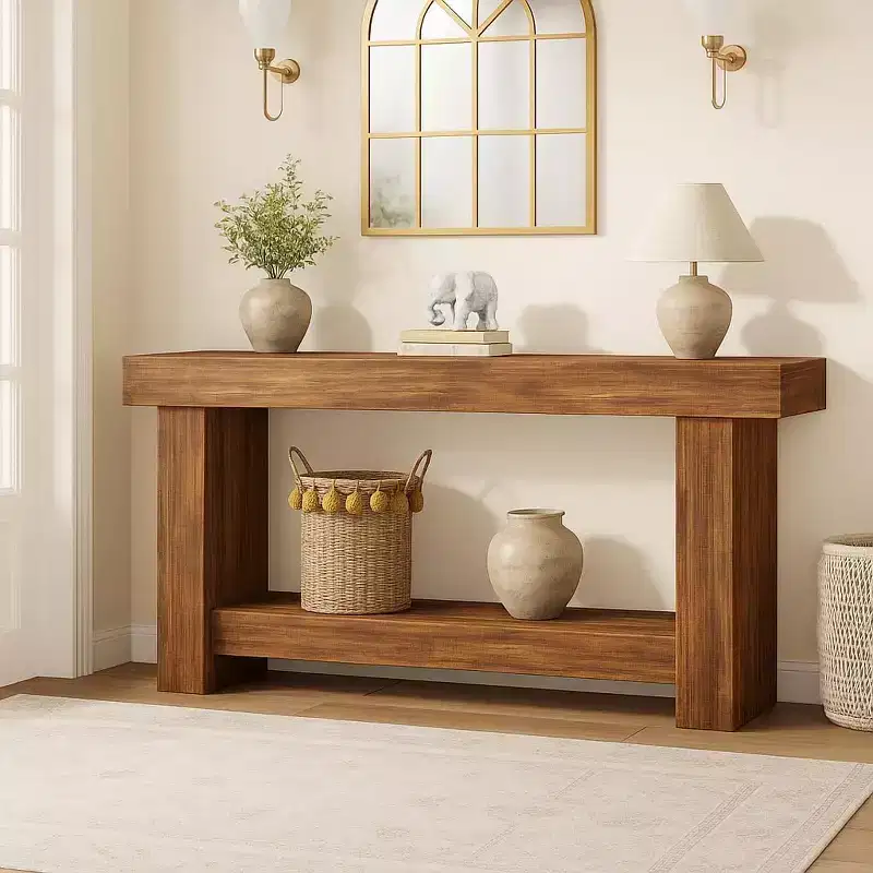 Console Table for Entryway, Wood Farmhouse Console Table for Living Room, 2-Tier Large Sofa Table with Storage,