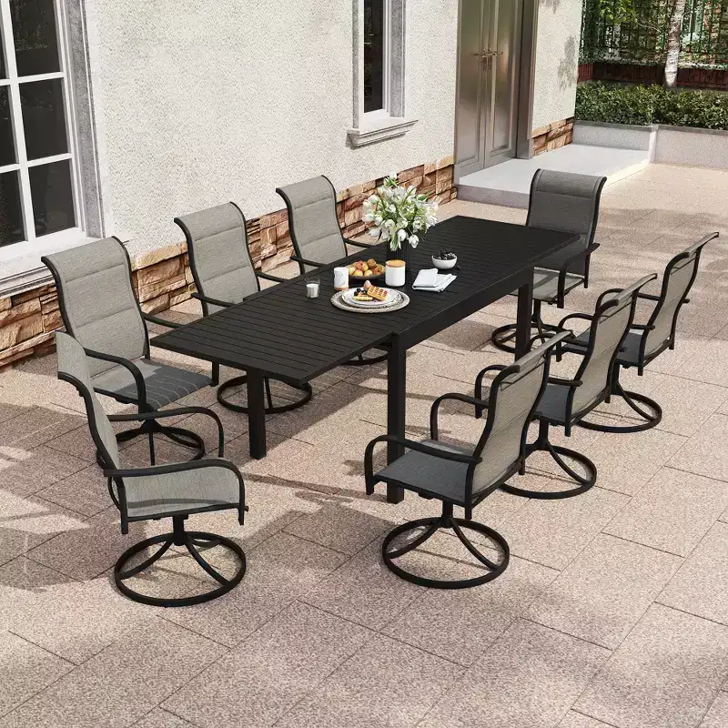 CLIHOME 9-Piece Patio Dining Set,Extendable Table & 360 Swivel Chairs Outdoor Set