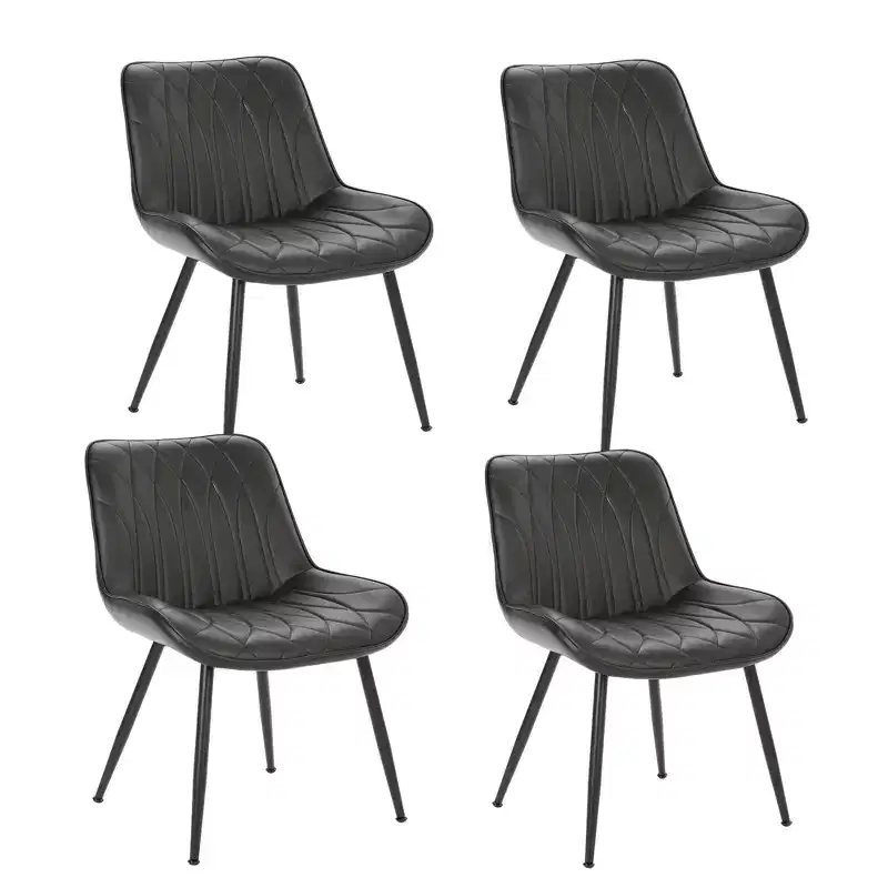 Mid Century Modern Dining Chairs Set of 4/6, Faux Leather Upholstered Kitchen & Dining Room Chairs with Backrest and Metal Legs, for Guest Reception