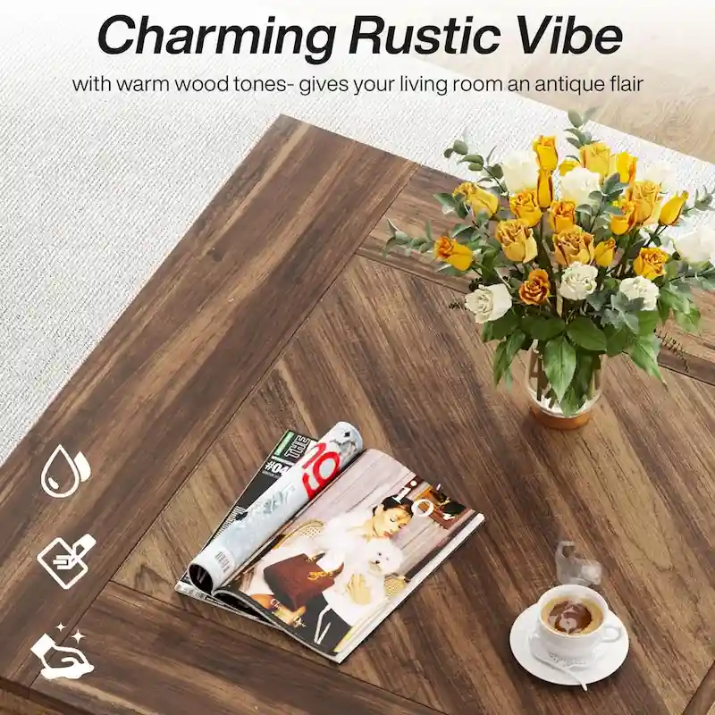 31.5 Inches Wood Coffee Table Square Center Cocktail Tea Table