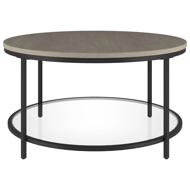 Sevilla 32 Wide Round Coffee Table with MDF Top and Glass Shelf - 32 Wide