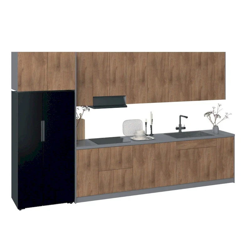Modular Kitchen Cabinet Set with Soft-Close Doors & Pull-Out Drawers – Black / White / Silver / Tan, Chipboard