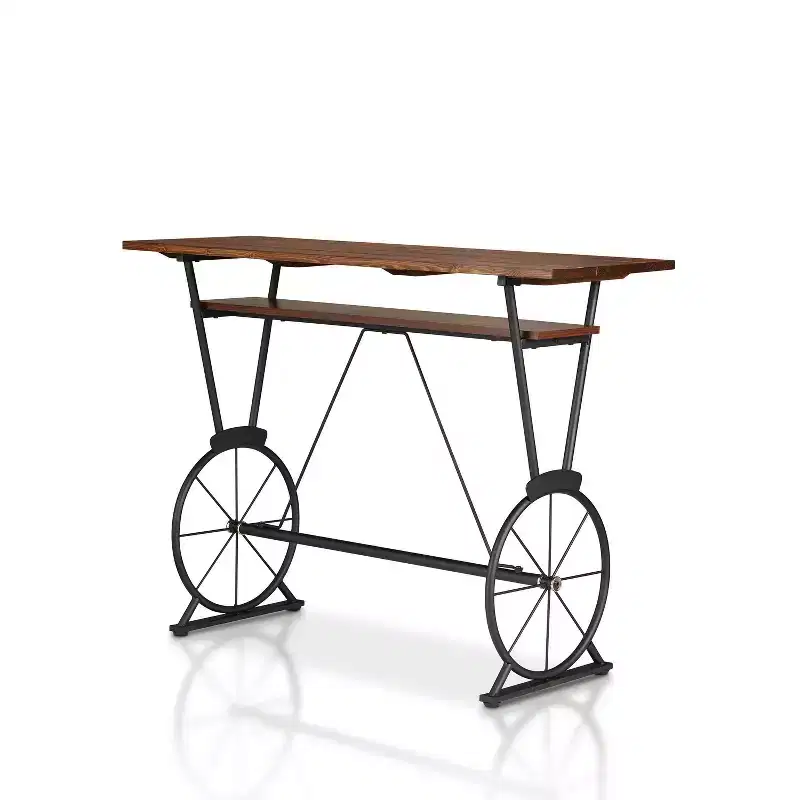 Counter Height Bar Table, Brown & Black, Steel Frame, 47.24