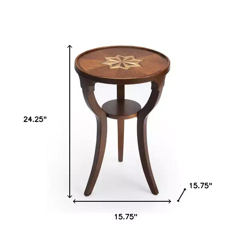 HomeRoots 24 Brown And Olive Ash Manufactured Wood Round End Table With Shelf