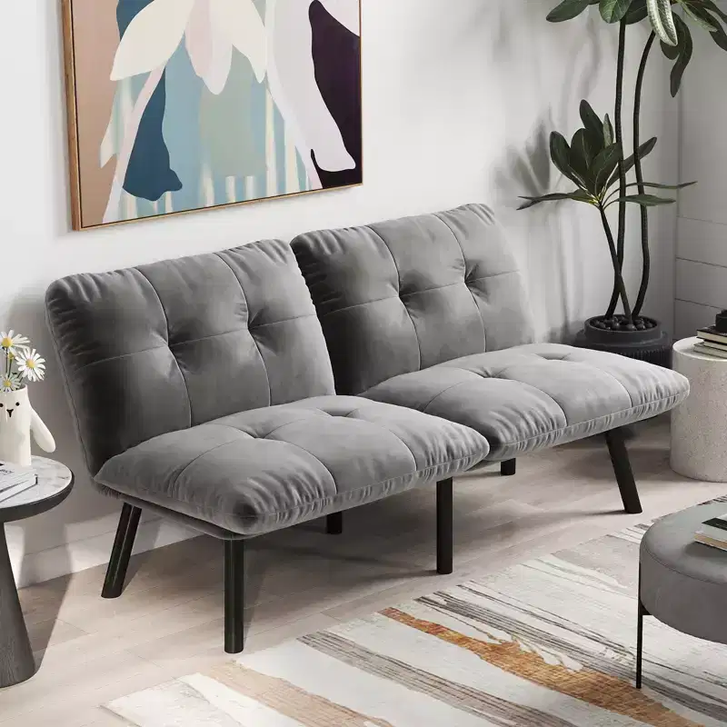 MAYEERTY Two Seat Convertible Folding Modern Sofa for Living Room Small Space Gray