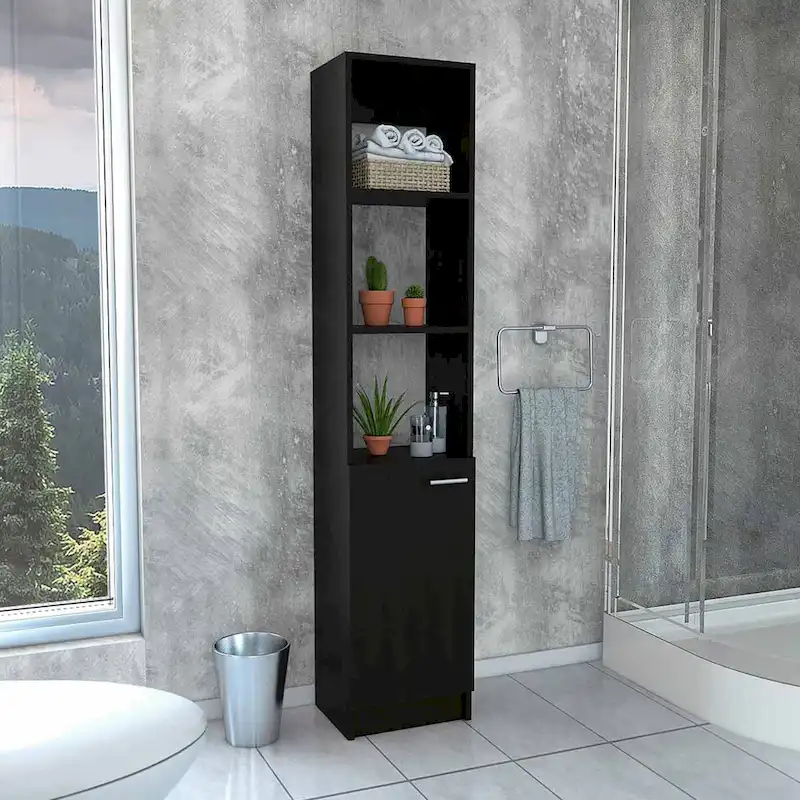 2-Shelf Rectangle Bathroom Linen Cabinet Light Oak/Black/White
