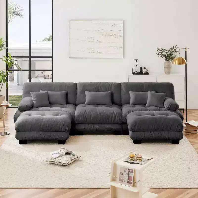 MAYEERTY Luxury Modular Sectional Sofa with U Shaped Cloud Couch with 2 Ottomans for Living Room Gray