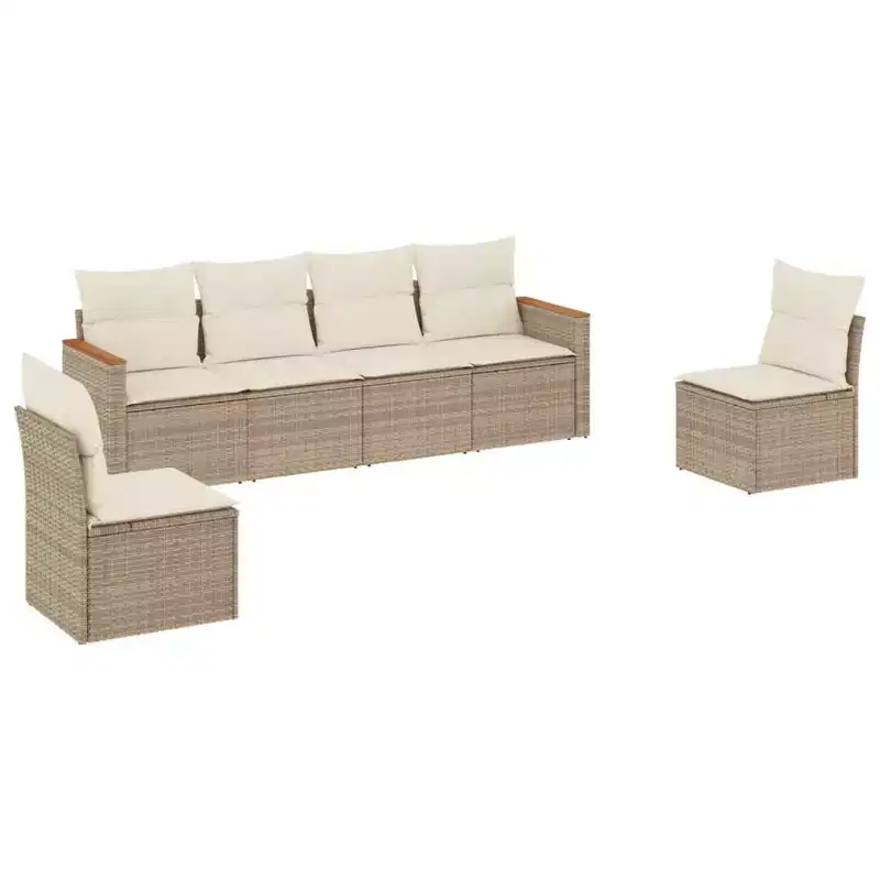vidaXL 6 Piece Patio Sofa Set with Cushions Poly Rattan