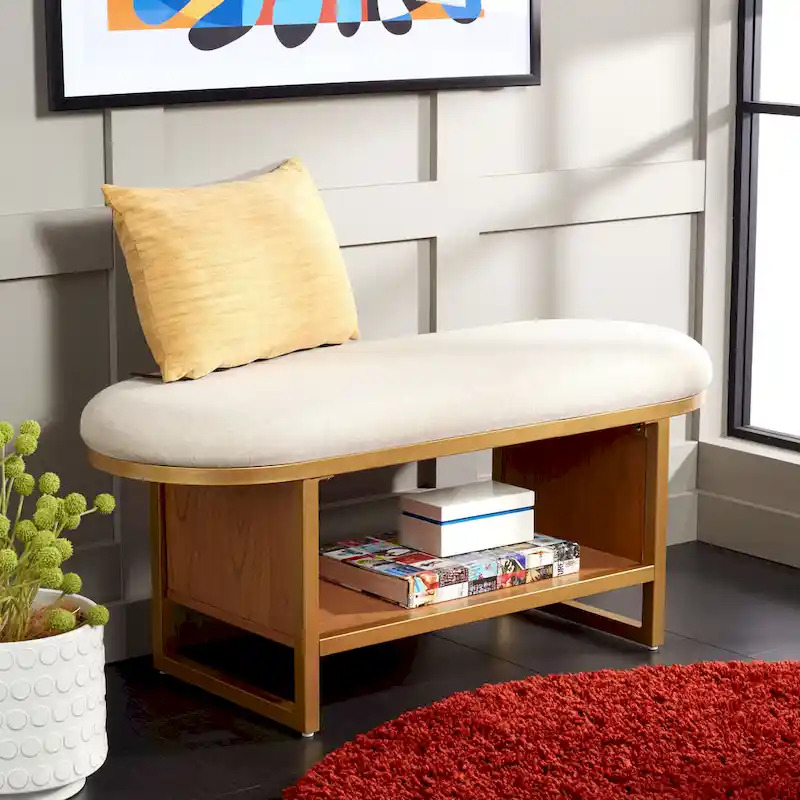 SAFAVIEH Mignon Open Shelf Bench withCushion - 42 W x 15 D x 18 H - 42Wx15Dx18H