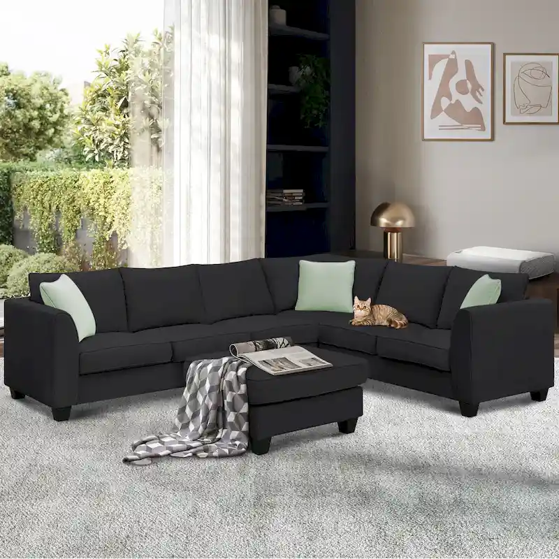 Modern Sectional Sofa with Ottoman, Modular, Spacious