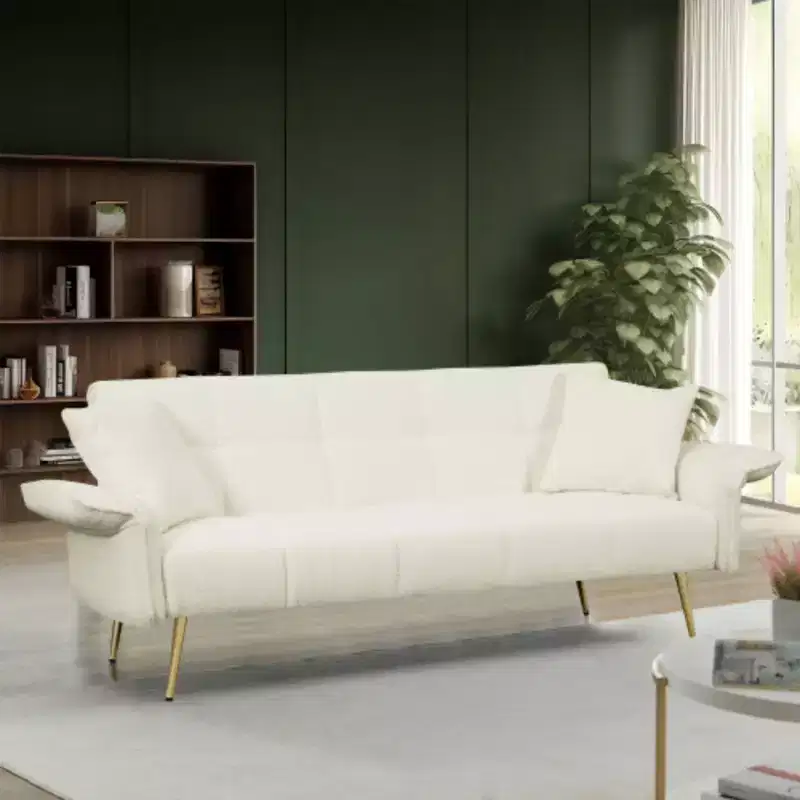 Modern Love Sofa: 70 Teddy Fleece Futon with Adjustable Arms, Convertible Bed