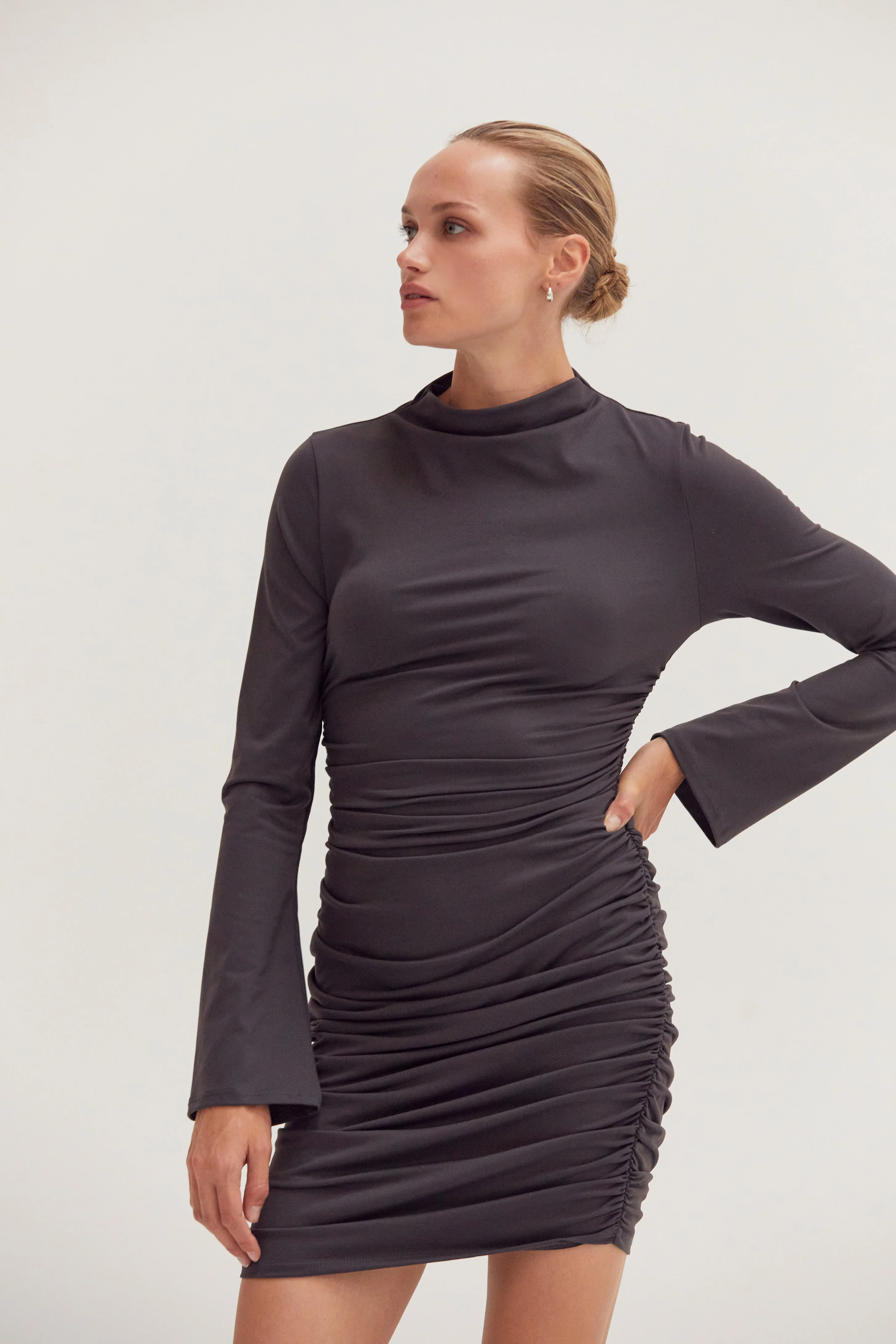 Ruched Knit Mini Dress