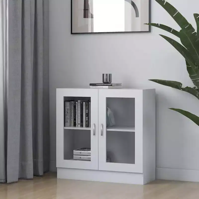 Vitrine Display Cabinet White Engineered Wood – Glass Doors