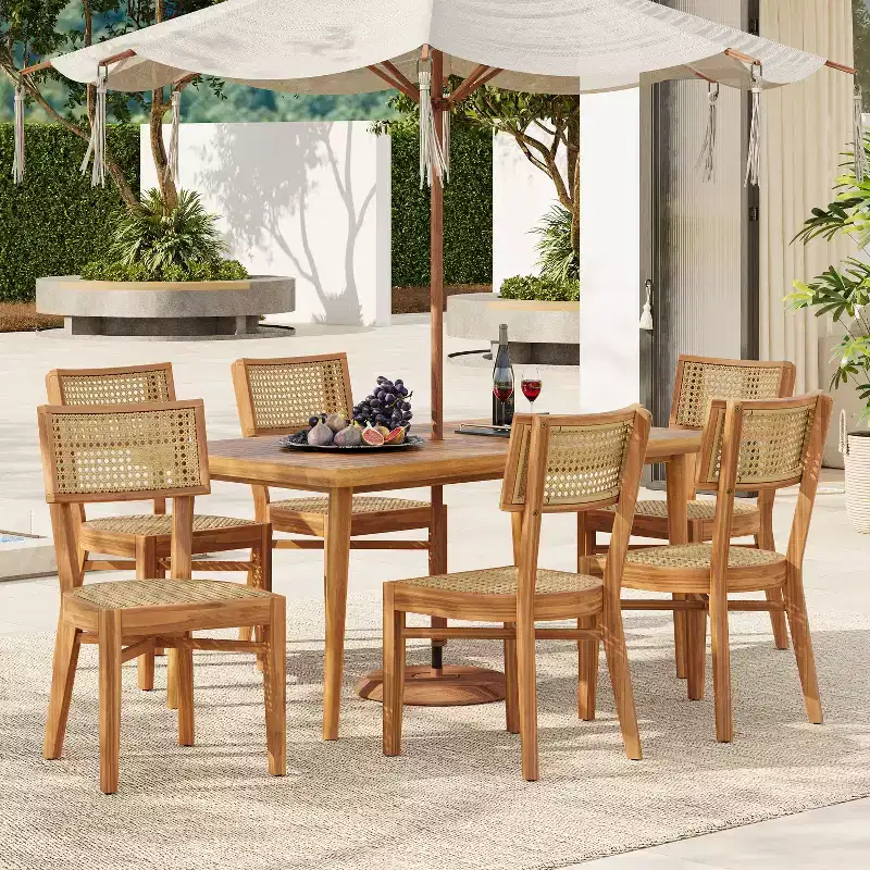 Christopher Knight Home Skirk 7 Piece Patio Rustic Acacia Wood Dining Set with Slatted Table
