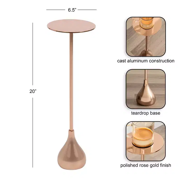 Metal Drink Table, Rose Gold, 7x7x20