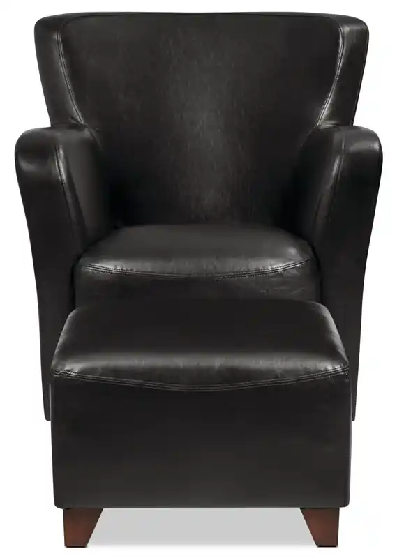 22.5 Faux Leather Ottoman with Wood Legs