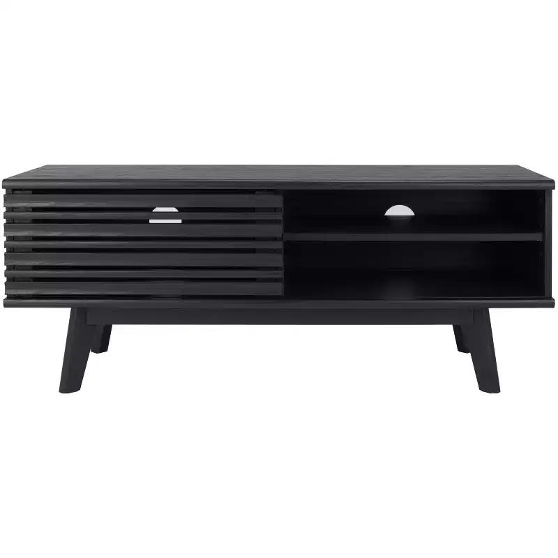 1-Door 2-Shelf Media Stand with Adjustable Shelves & Cable Management, Walnut, Fits TVs up to 50
