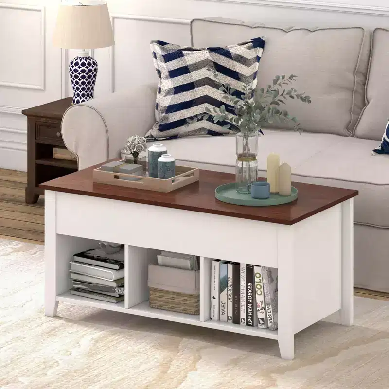 Lift Top Coffee Table w/ Hidden Compartment and Storage Shelves
