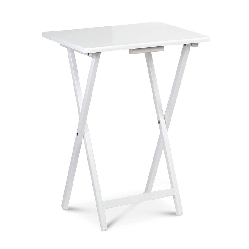 PJ Wood Solid Wood Compact Folding TV Tray and Snack Tables, White, 2 Piece Set - 18.44