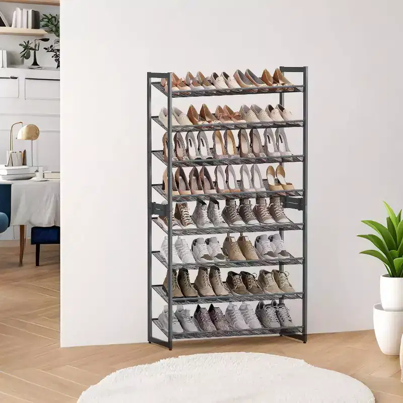 Shoe Rack, 8-Tier Shoe Organizer, Metal Shoe Storage for Garage, Entryway, Set of 2, 4-Tier Stackable Shoe Shelf