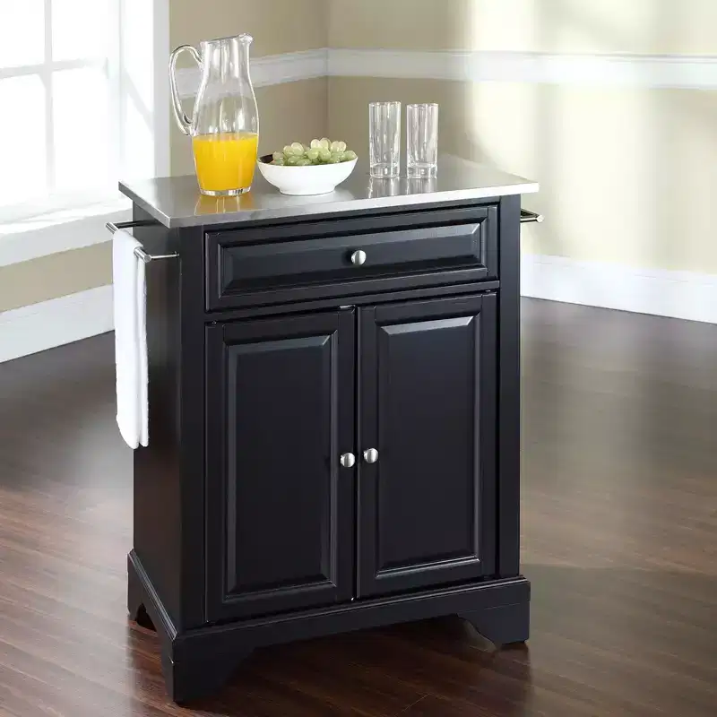 Portable Kitchen Island Cart Stainless Steel Top 2 Doors 1 Drawer Locking Casters 35