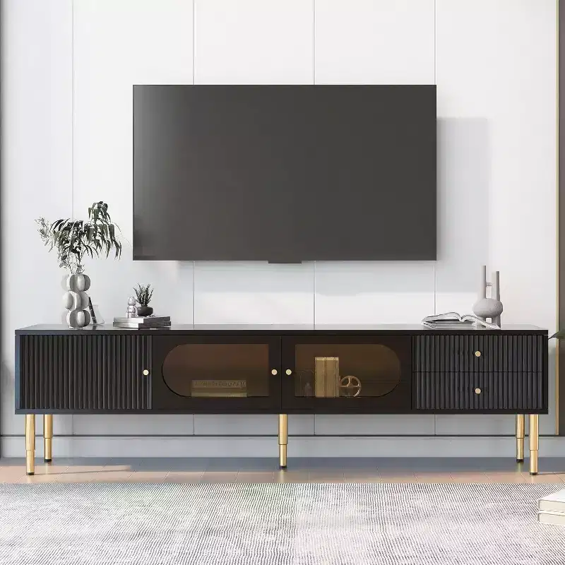 Acekool TV Stand with Storage Drawers and Cabinets, Easy Assembly Media Console for TVs up to 80, White