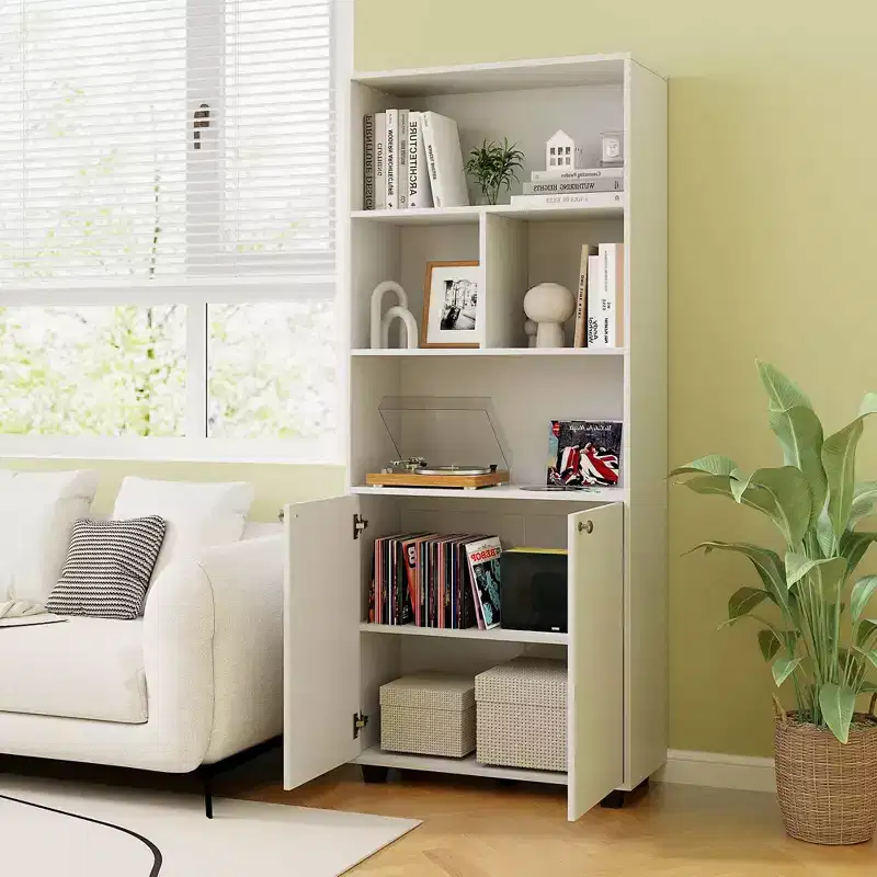 Costway 66 Tall Home 5 Tier Free Standing Bookshelf 2-Door Storage Cabinet Display Rack