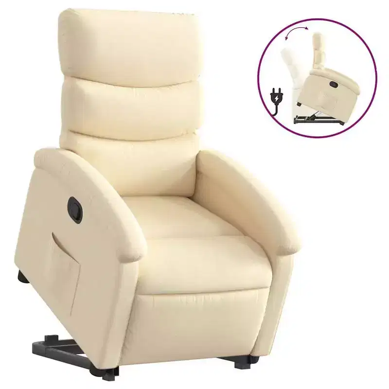 Cream Power Lift Stand Up Recliner Chair - Electric Lifting Aid, Manual Recline, Cushioned Fabric Armchair for Elderly, Sturdy Frame