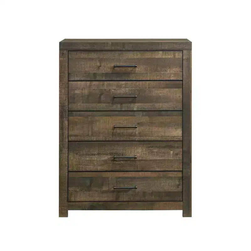 5 Drawer Chest Walnut – Vertical Storage, Bronze Hardware, MDF Composite