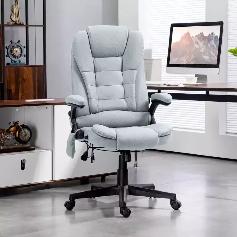 6 Point Vibrating Massage Executive Office Chair with Heat, Reclining Computer Chair with Remote, Comfy Chair for Study, Office, Gray