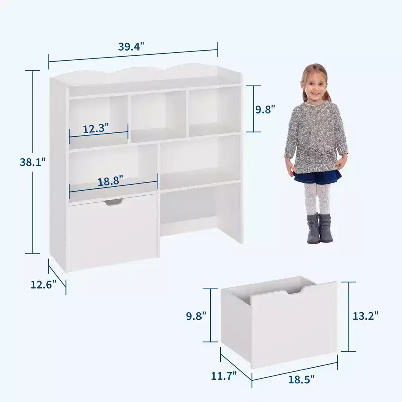 COZONY Kids Storage Organizer, Bookshelf with 5 Cubbies & 2 Drawers, Chest for Playroom, Bedroom, Hallway, Classroom, or Nursery