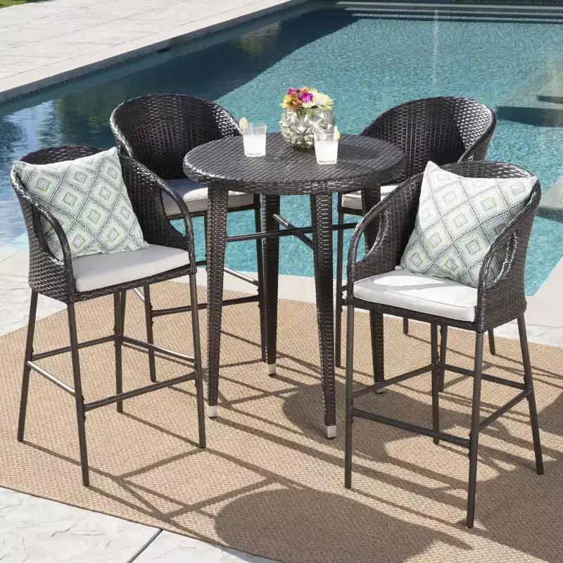 Dominica 5pc Wicker Round Bar Set Multibrown/Light Brown - Christopher Knight Home: Weather-Resistant, 4 Stools, High Table
