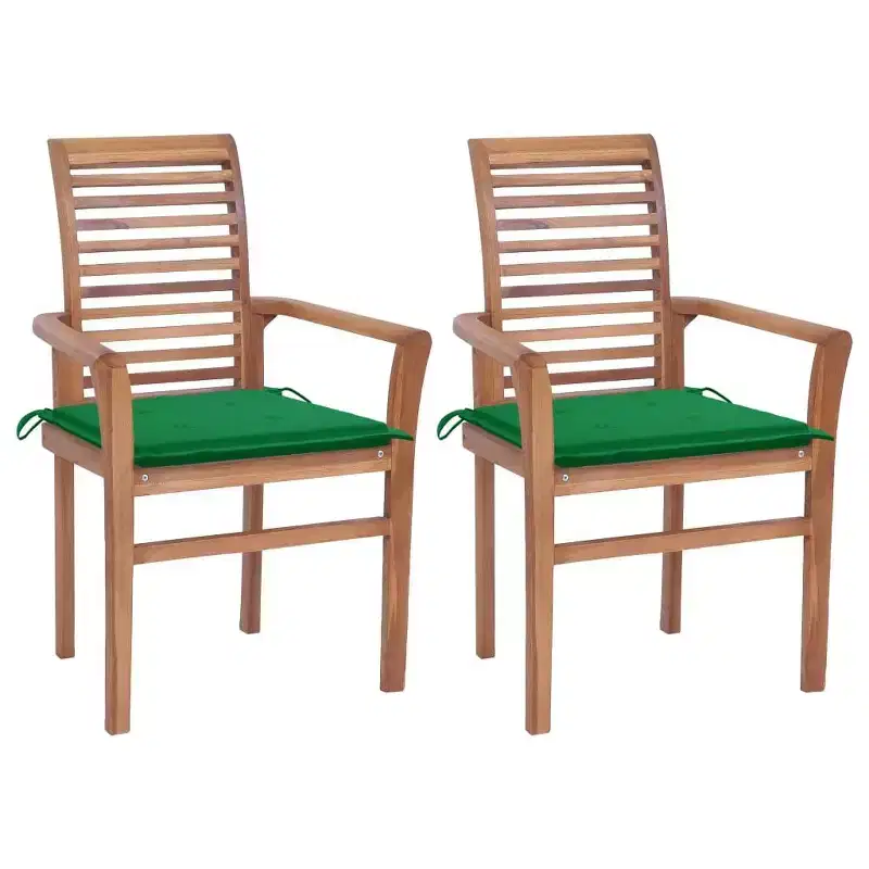 vidaXL Versatile Dining Chairs with Green Cushions, Teak Wood, Suitable for Indoor/Outdoor Use, Ergonomic Comfort Design, Space-Saving Stackable