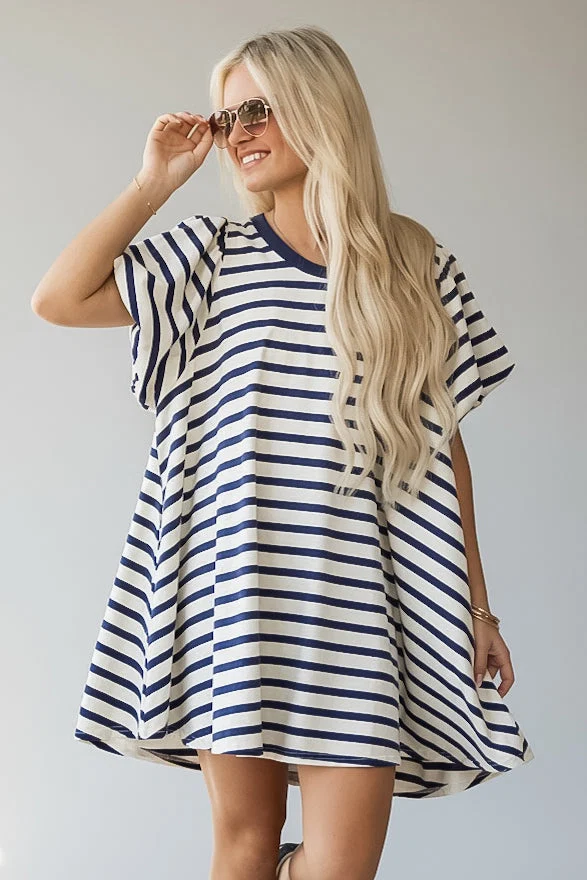 Striped Puff Sleeve Knit Mini Dress