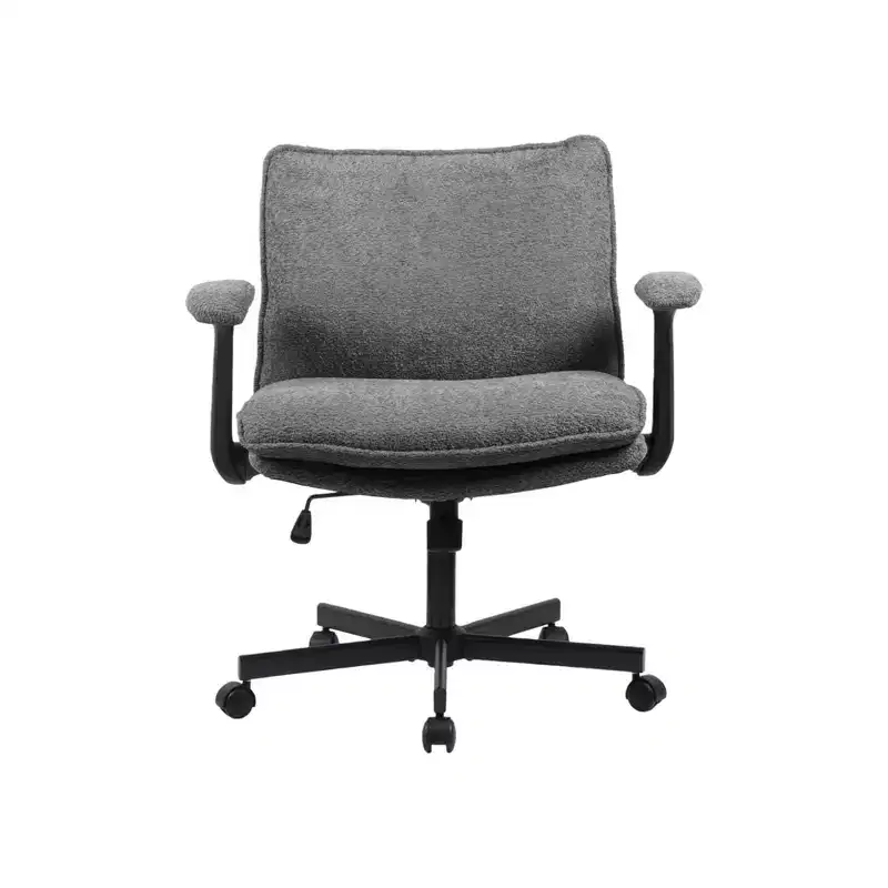 Criss-Cross Chair w/ Flip Arms & Wheels C Wide Upholstered Seat, Swivel Desk for Home Office/Vanity