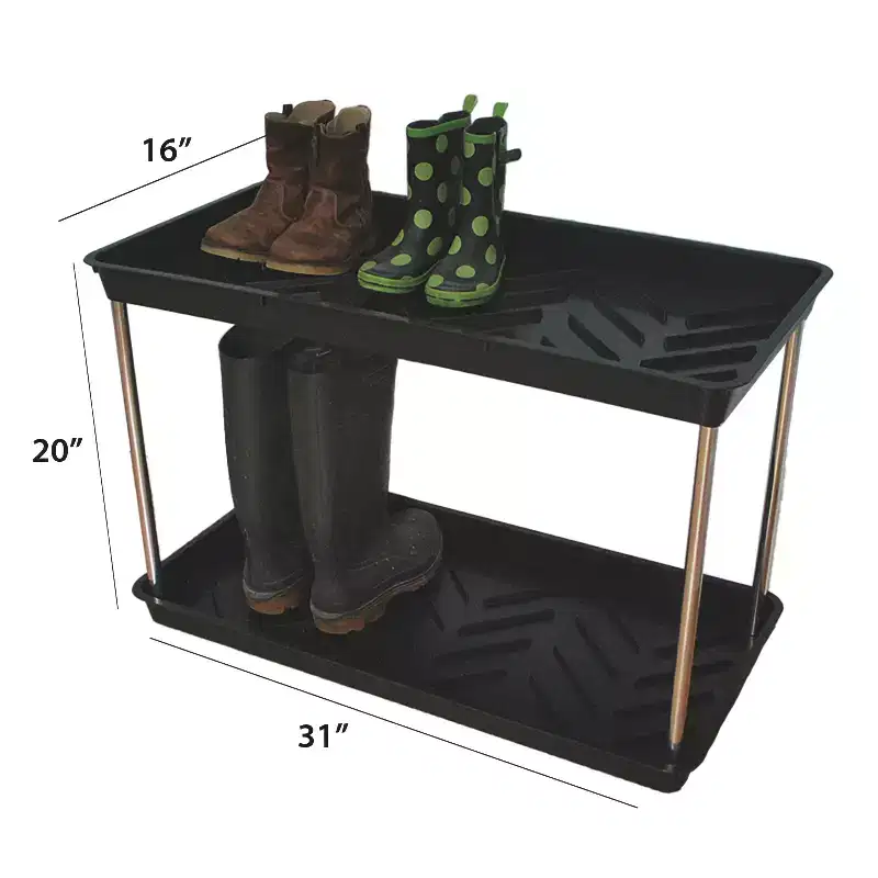 Garden Two-Tier Black Boot Tray, Space-Saving Shoe Storage for Entryway