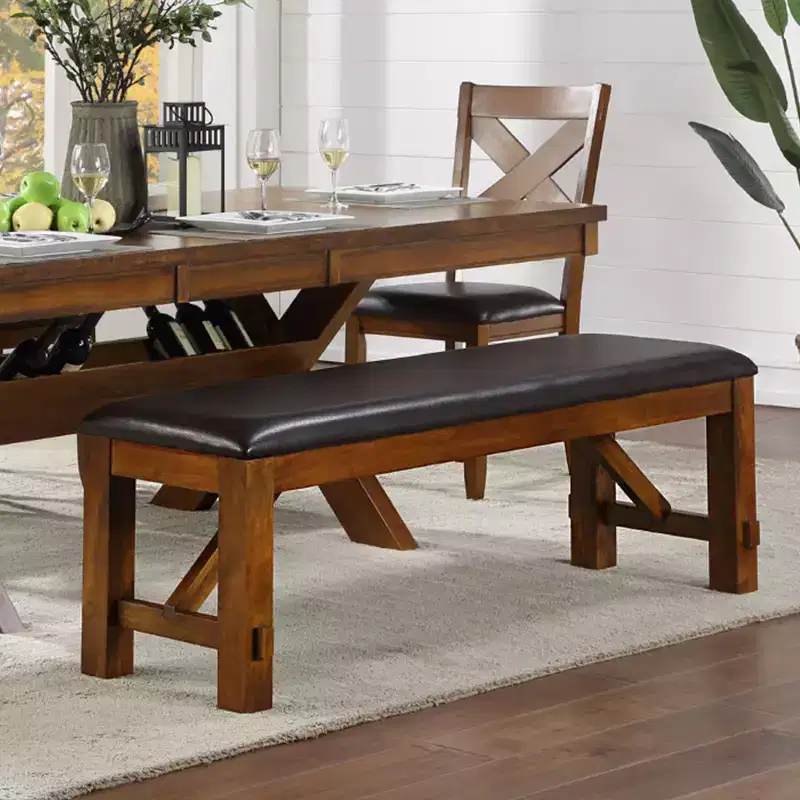 Simple Relax PU Upholstered Dining Bench in Walnut and Espresso
