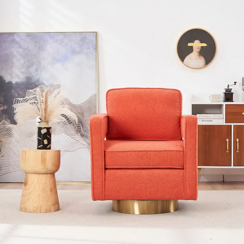 Ouyessir Modern Upholstered Swivel Accent Chair with Hollow-back & Golden Base