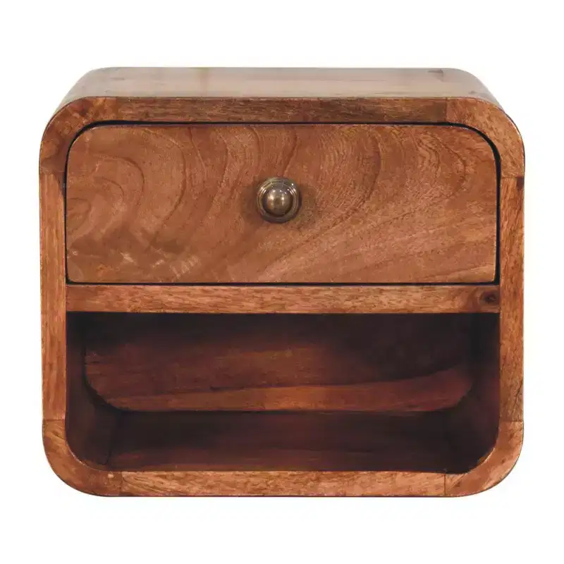 HomeRoots 12 Brown Solid Wood Square One Drawer Floating Nightstand