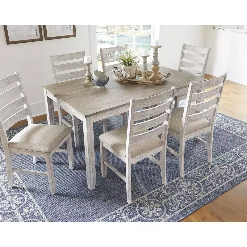 Signature Design by Ashley Set of 7 Skempton Dining Room Table Set Light Brown: Modern 6-Seater Rectangle Non-Extension