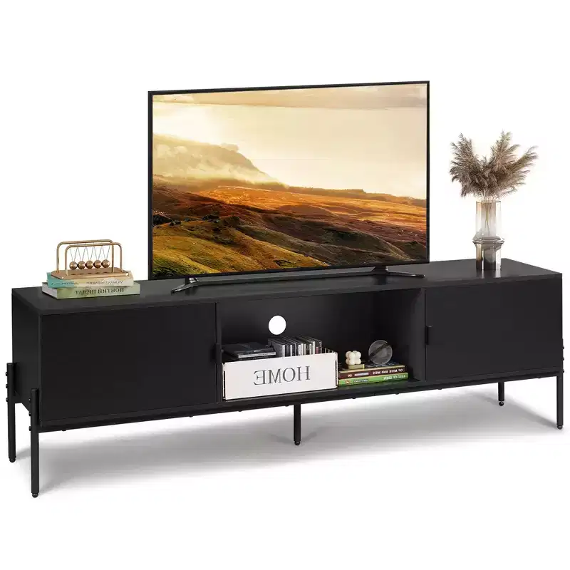 TV Stand Modern Entertainment Center with Open Shelf and 2 Cabinets for Bedroom and Living Room